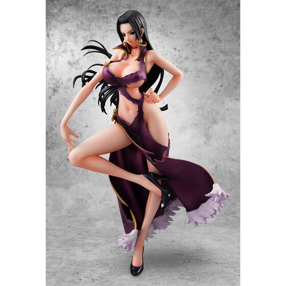 Boa Hancock Ver.3D2Y figure in a damaged purple Chinese dress, black heels, and gold accents.