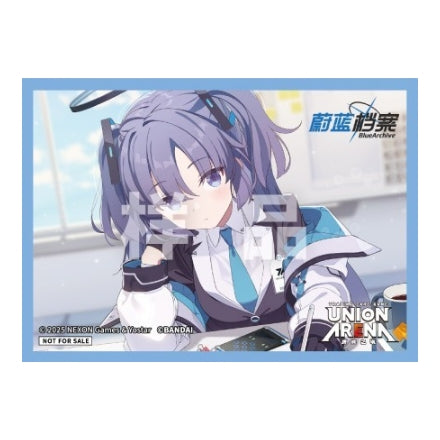 Blue Archive Union Arena AP card sleeve featuring an anime girl illustration with a light blue border and logo.