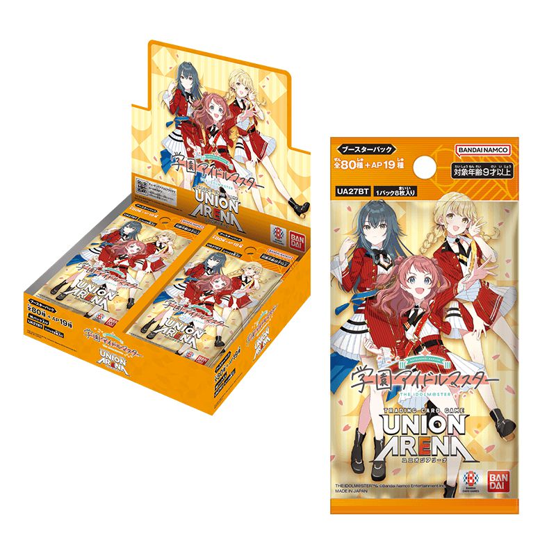 Japanese Union Arena Booster Box, Academy Idolmaster, with anime girls in red uniforms.