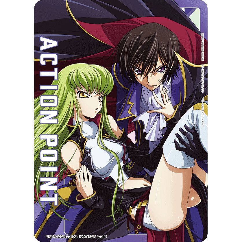 Union Arena Action Point card featuring Lelouch and C.C. from Code Geass, Japanese anime style.