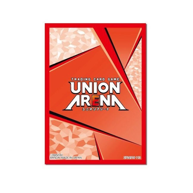 Red Union Arena card game sleeve with geometric patterns and white logo.