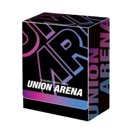 Black Union Arena deck case with a pink and blue gradient logo, designed to hold 60 sleeved trading cards.