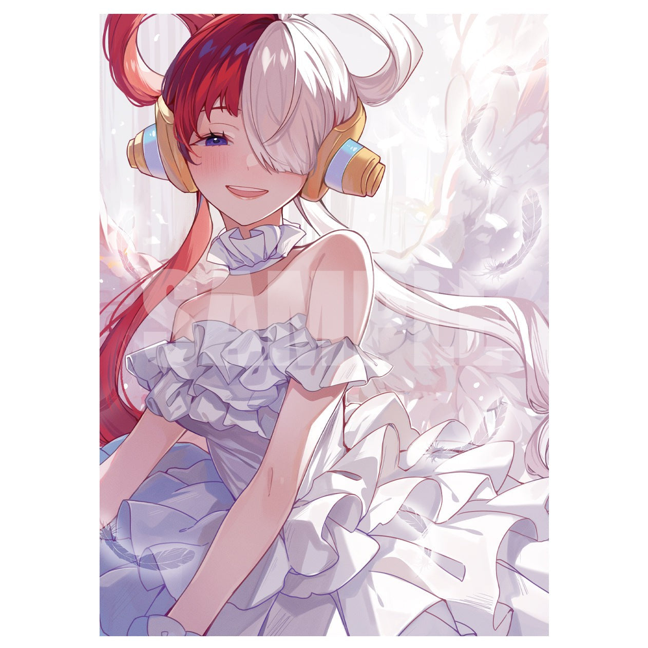 Uta (Wedding) card sleeve featuring a smiling anime girl with red and white hair, wearing a ruffled white dress.