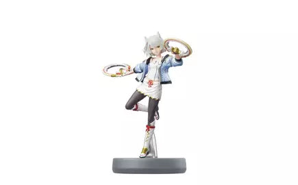 amiibo Mio figure from Xenoblade Chronicles 3, with white hair, blue jacket, and two golden rings.