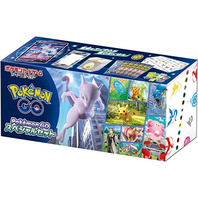 Japanese Pokémon GO Special Set box, blue and white, featuring Mewtwo, Pikachu, and other Pokémon.