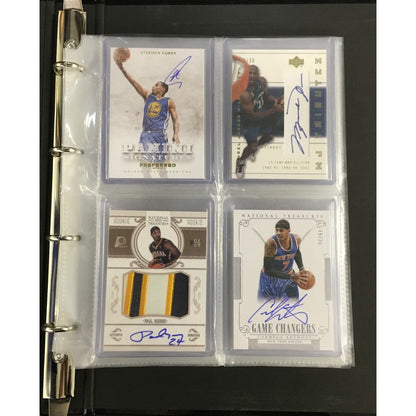 Black MINT Toploader Binder with four 4-pocket sheets displaying signed basketball trading cards.