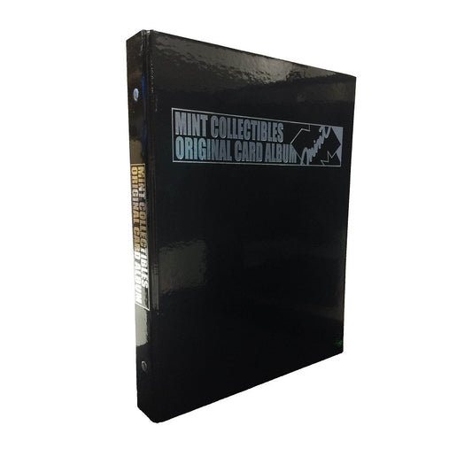 Glossy black MINT Collectibles Original Card Album binder with silver text and logo, angled view.