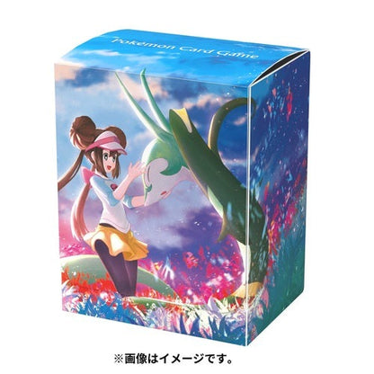 Pokémon Card Game deck case featuring Rosa and Serperior, with a vibrant blue sky and floral background.