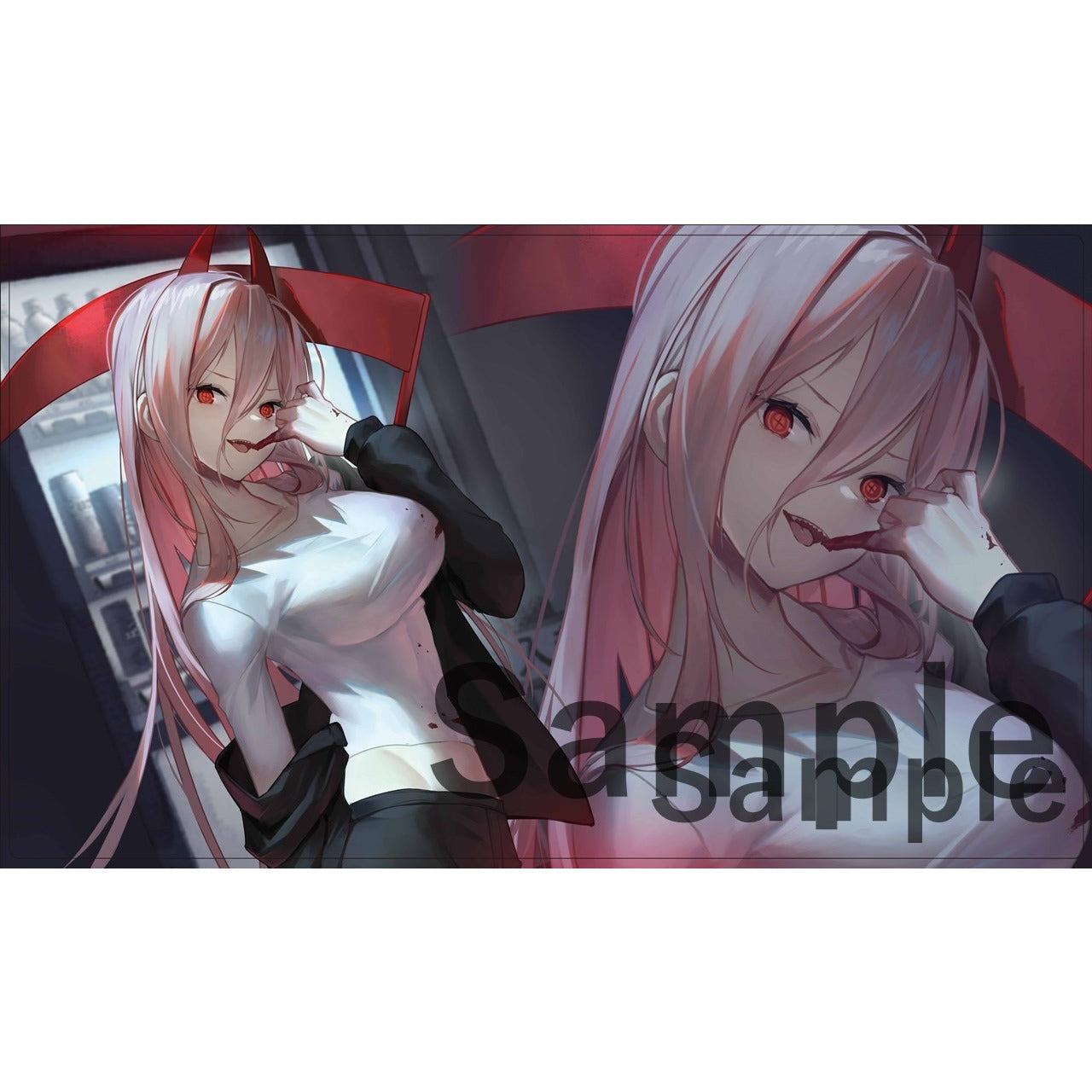 Power (Chainsaw Man) rubber playmat featuring the pink-haired character with red eyes and horns.
