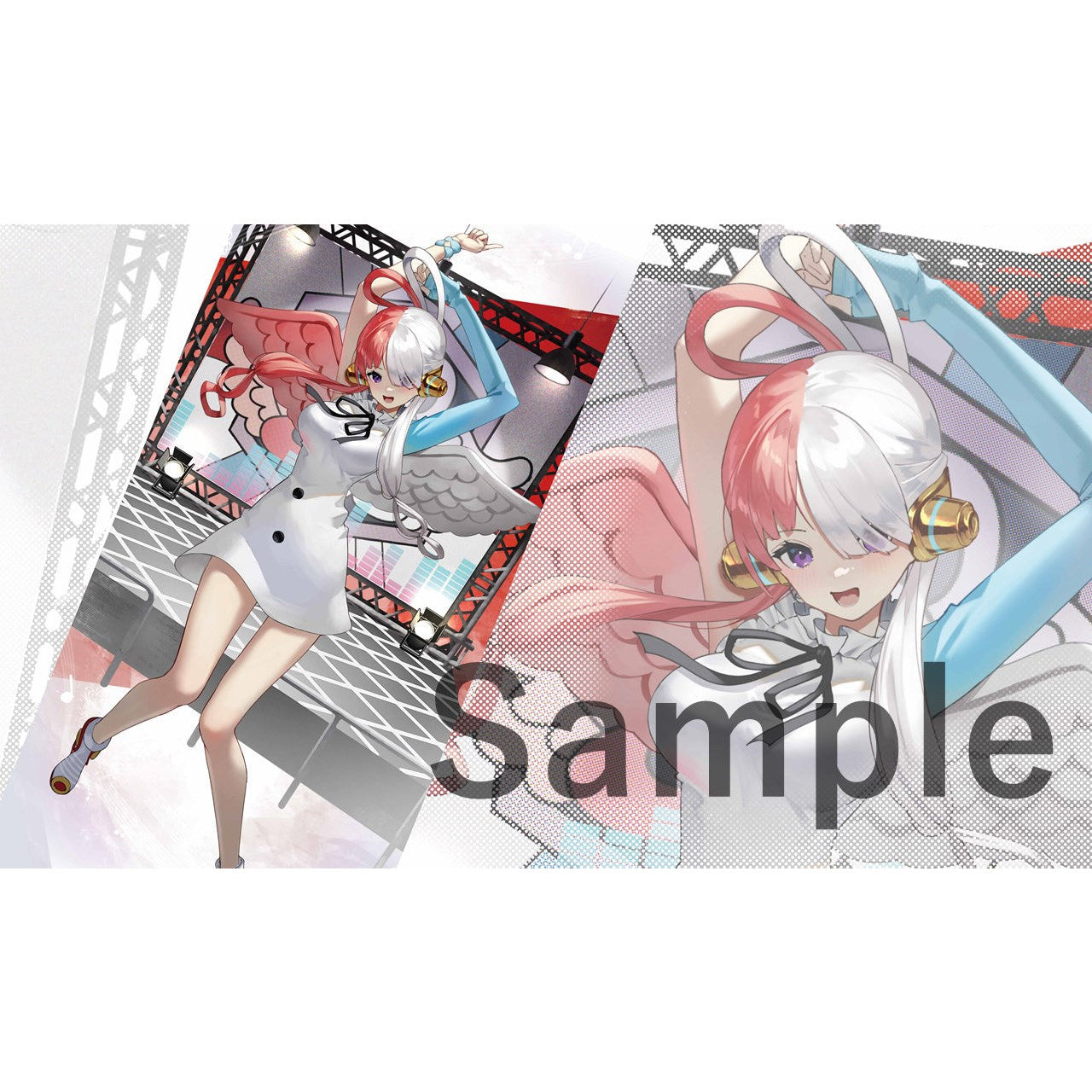 Uta (Stage) rubber playmat featuring the character with split red and white hair, wearing a white dress and blue sleeves.
