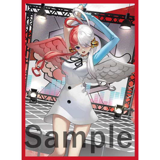 Uta (Stage) card sleeve featuring Uta in a white dress, red and white hair, and wings, on a red border.